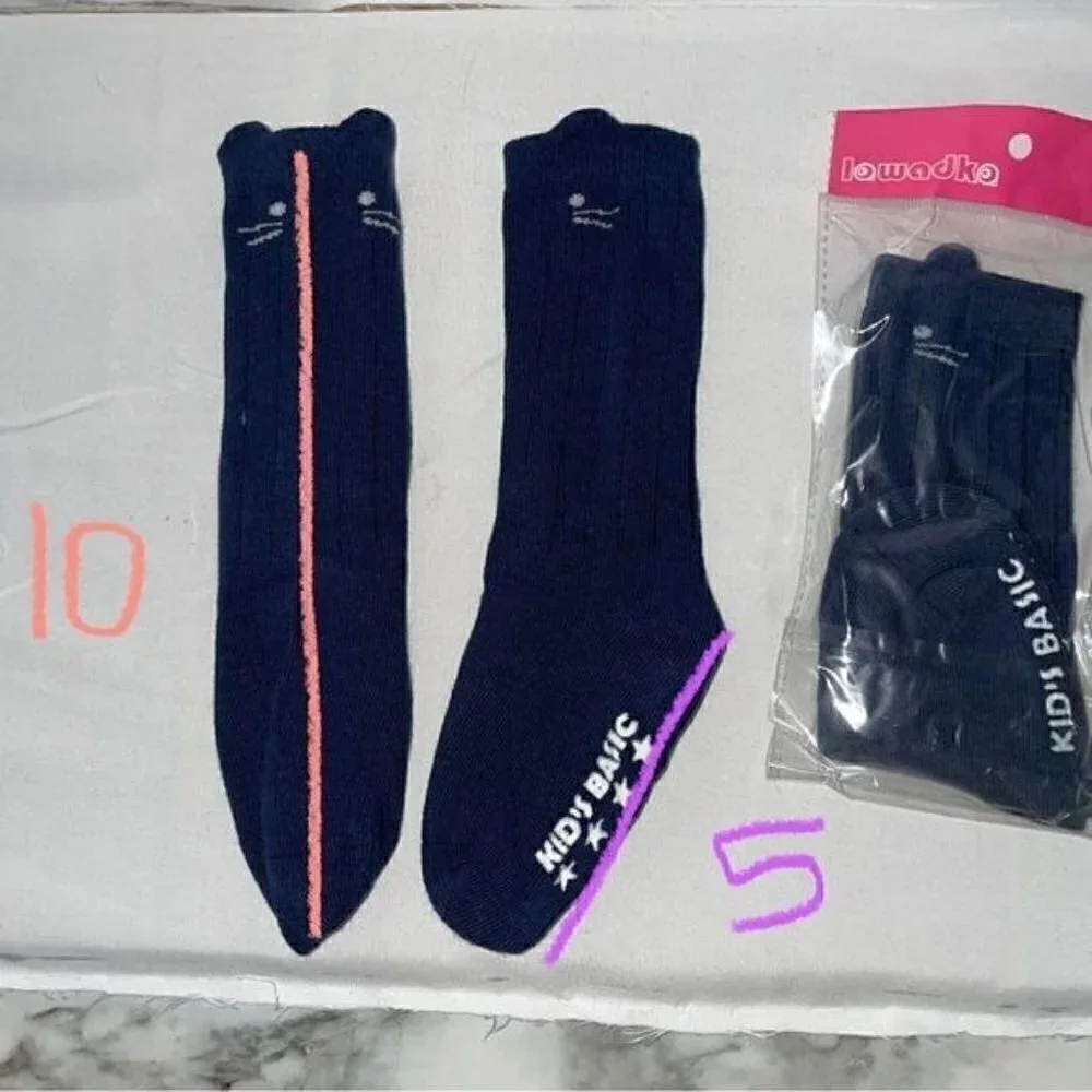 Socks Grip Non-Slip Bottoms Toddler Socks Knee High Cat Face Whiskers Kitten